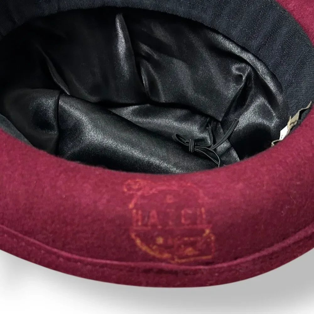 Hatch Womens Hat Burgundy Red Wool Felt with Wrapped Zipper Trim Adjustable OS
